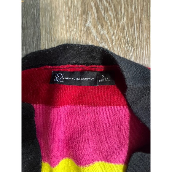 New York & Company Cardigan Womens XL Rainbow Stripe Good Open Front Longline - Picture 3 of 7